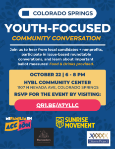 A digital flyer promoting an event titled Youth-Focused Community Conversation.